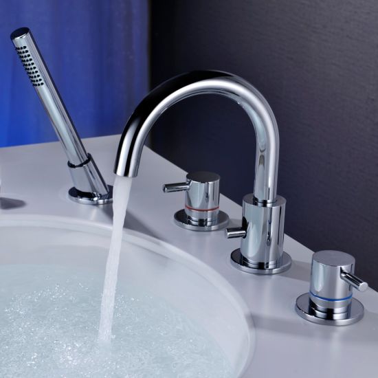 4 Hole Bathtub Faucet with Hand Shower in Chrome