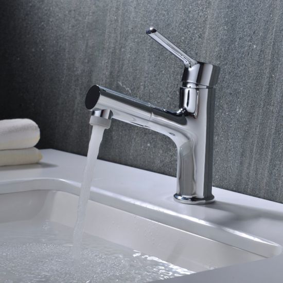 Pull out Bathroom Faucet with Sprayer, Single Hole Basin Mixer Tap