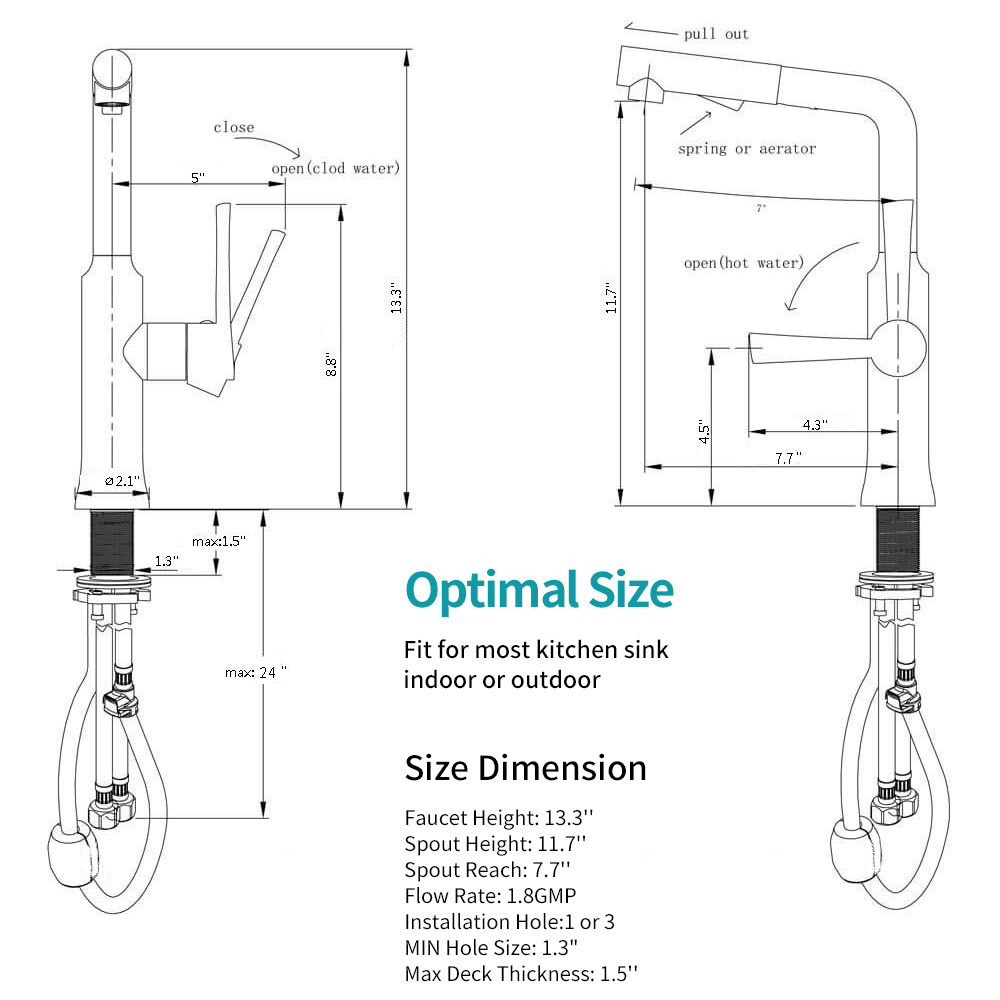 Single Hole Kitchen Sink Faucet with Pull out Sprayer - Buy Kitchen