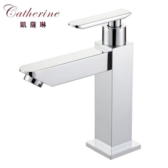 Square Brass Single Lever Lavatory Cold Basin Tap in Chrome