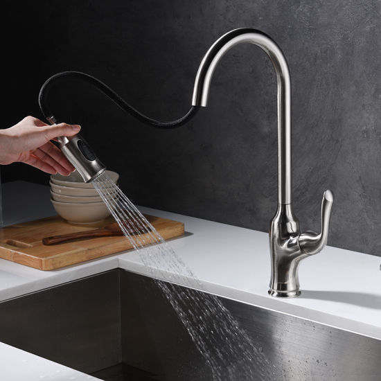 High Arc Long Neck Cold Hot Water Pull out Spray Sink Kitchen Faucet