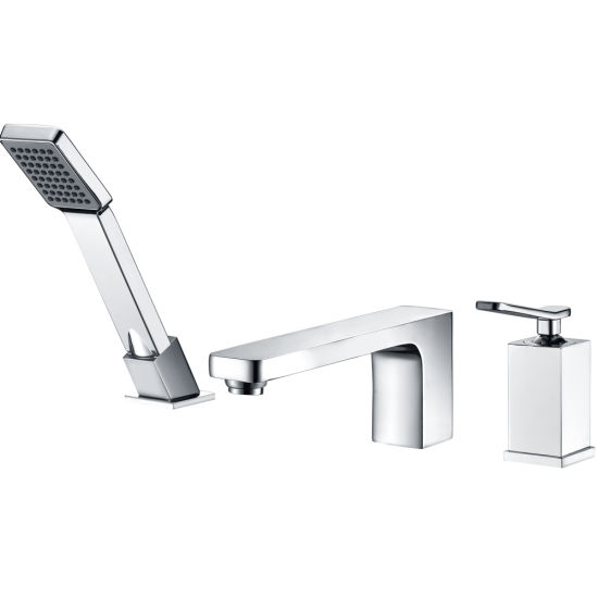 Bathtub Faucet with Shower Head, 3 Hole Tub Faucet in Square Shape