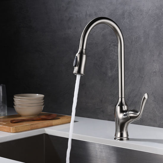 High Arc Long Neck Cold Hot Water Pull out Spray Sink Kitchen Faucet