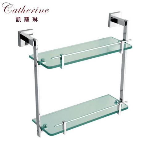 Fashion Square Double-Deck Brass Glass Shelf in Chrome (6614)