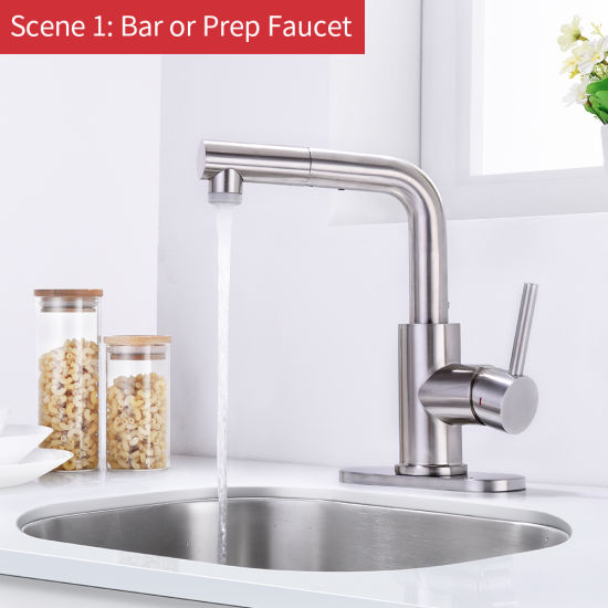 Stainless Steel Pull out Bathroom Faucet Deck Mounted Tap