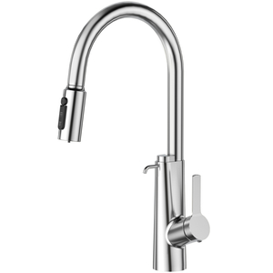 3 way pul out kitchen faucet with soap dispenser