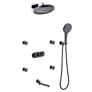 Stainless steel black bathroom four-function thermostatic shower with dark shower