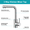 3 way chromium stainless steel kitchen faucet with clean water